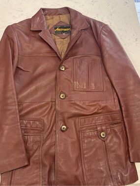 Vintage 1970’s Atkinson Brown All leather with Rayon lining Blazer/ jacket Sz40